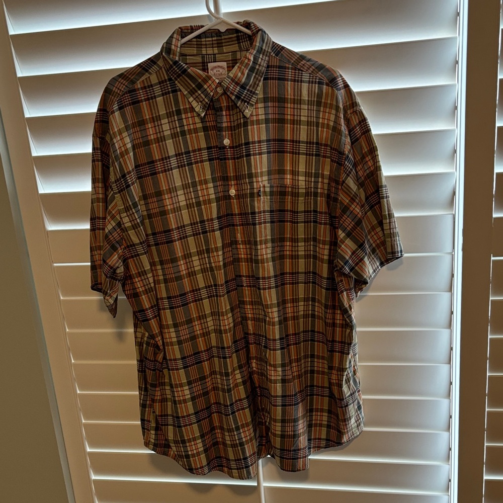 Brooks Brothers Plaid Short-Sleeve Button-Down Shirt - Brown, Green, Navy